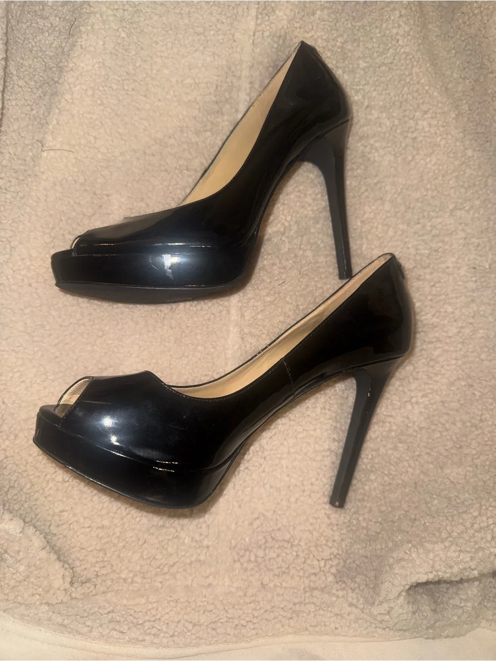 Michael Kors Black Patent Peep-Toe Heels